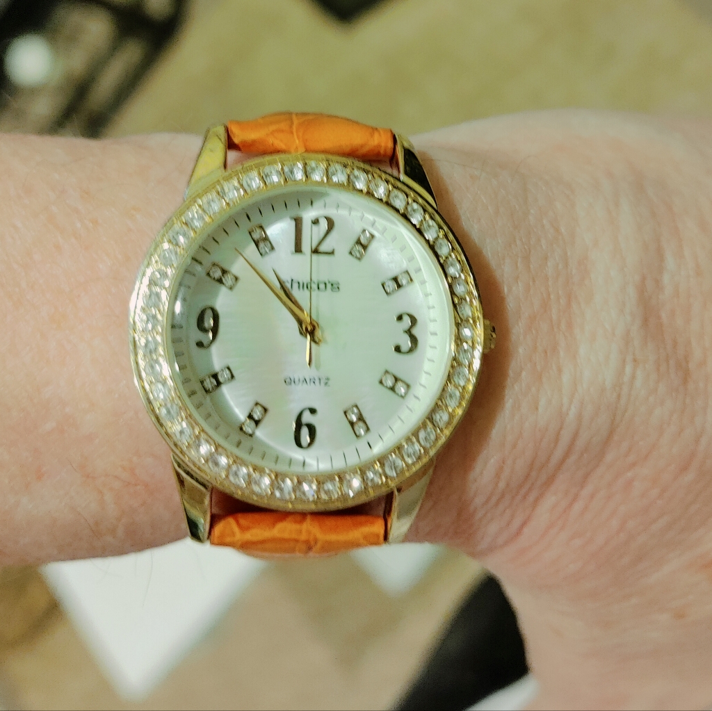 Chicos Quartz Genuine Leather Crocodile Watch Crystal And Gold Plate